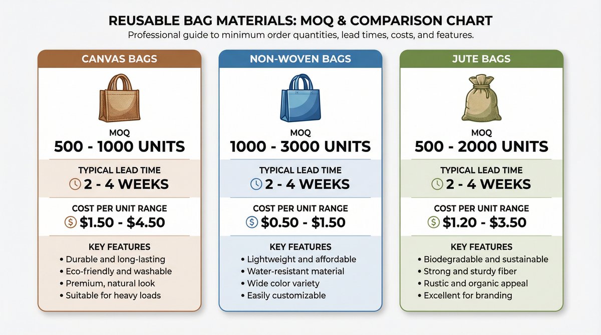 Material MOQ Comparison Chart